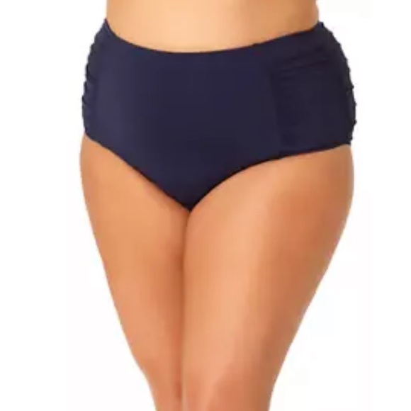 Anne Cole High Waist Side Shirred Tummy Control Swim Bottoms Navy Blue 24W - Picture 12 of 12